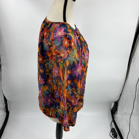 Cathy Daniels Womens Multicolor Floral Sequin Blouse Top Size M Pullover Sheer - Picture 4 of 8